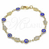 Pulsera Elegante 03.326.0007.1.08 Oro Laminado, Diseño de Ojo Griego y Mano de Dios, Resinado Azul, Tono Dorado (07 MM Thickness, 8 Inches Length)