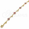 Pulsera Elegante 03.326.0008.1.08 Oro Laminado, Diseño de Ojo Griego y Corazón, Resinado Rojo, Tono Dorado (07 MM Thickness, 8 Inches Length)