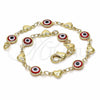 Pulsera Elegante 03.326.0008.1.08 Oro Laminado, Diseño de Ojo Griego y Corazón, Resinado Rojo, Tono Dorado (07 MM Thickness, 8 Inches Length)