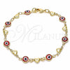 Pulsera Elegante 03.326.0008.1.08 Oro Laminado, Diseño de Ojo Griego y Corazón, Resinado Rojo, Tono Dorado (07 MM Thickness, 8 Inches Length)