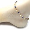 Tobillera Elegante 03.326.0008.2.10 Oro Laminado, Diseño de Ojo Griego y Corazón, Resinado Azul, Tono Dorado (07 MM Thickness, 10 Inches Length)