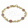 Pulsera Elegante 03.326.0009.1.06 Oro Laminado, Diseño de Ojo Griego y Delfín, Resinado Rojo, Tono Dorado (07 MM Thickness, 6 Inches Length)