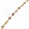 Pulsera Elegante 03.326.0009.1.08 Oro Laminado, Diseño de Ojo Griego y Delfín, Resinado Rojo, Tono Dorado (07 MM Thickness, 8 Inches Length)