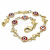 Pulsera Elegante 03.326.0009.1.08 Oro Laminado, Diseño de Ojo Griego y Delfín, Resinado Rojo, Tono Dorado (07 MM Thickness, 8 Inches Length)