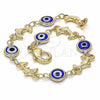Pulsera Elegante 03.326.0009.2.06 Oro Laminado, Diseño de Ojo Griego y Delfín, Resinado Azul, Tono Dorado (07 MM Thickness, 6 Inches Length)