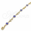Pulsera Elegante 03.326.0009.2.08 Oro Laminado, Diseño de Ojo Griego y Delfín, Resinado Azul, Tono Dorado (07 MM Thickness, 8 Inches Length)
