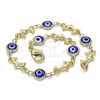 Pulsera Elegante 03.326.0009.2.08 Oro Laminado, Diseño de Ojo Griego y Delfín, Resinado Azul, Tono Dorado (07 MM Thickness, 8 Inches Length)