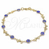 Tobillera Elegante 03.326.0009.2.10 Oro Laminado, Diseño de Ojo Griego y Delfín, Resinado Azul, Tono Dorado (07 MM Thickness, 10 Inches Length)