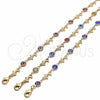 Tobillera Elegante 03.326.0009.2.10 Oro Laminado, Diseño de Ojo Griego y Delfín, Resinado Azul, Tono Dorado (07 MM Thickness, 10 Inches Length)