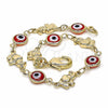 Pulsera Elegante 03.326.0010.1.06 Oro Laminado, Diseño de Ojo Griego y Elefante, Resinado Rojo, Tono Dorado (07 MM Thickness, 6 Inches Length)