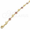Pulsera Elegante 03.326.0010.1.08 Oro Laminado, Diseño de Ojo Griego y Elefante, Resinado Rojo, Tono Dorado (07 MM Thickness, 8 Inches Length)