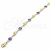 Tobillera Elegante 03.326.0010.2.10 Oro Laminado, Diseño de Ojo Griego y Elefante, Resinado Azul, Tono Dorado (07 MM Thickness, 10 Inches Length)
