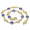 Tobillera Elegante 03.326.0010.2.10 Oro Laminado, Diseño de Ojo Griego y Elefante, Resinado Azul, Tono Dorado (07 MM Thickness, 10 Inches Length)