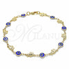 Tobillera Elegante 03.326.0010.2.10 Oro Laminado, Diseño de Ojo Griego y Elefante, Resinado Azul, Tono Dorado (07 MM Thickness, 10 Inches Length)