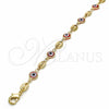 Tobillera Elegante 03.326.0012.1.10 Oro Laminado, Diseño de Ojo Griego, Resinado Rojo, Tono Dorado (07 MM Thickness, 10 Inches Length)
