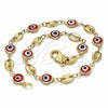Tobillera Elegante 03.326.0012.1.10 Oro Laminado, Diseño de Ojo Griego, Resinado Rojo, Tono Dorado (07 MM Thickness, 10 Inches Length)