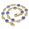 Tobillera Elegante 03.326.0012.2.10 Oro Laminado, Diseño de Ojo Griego, Resinado Azul, Tono Dorado (07 MM Thickness, 10 Inches Length)