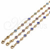 Tobillera Elegante 03.326.0012.2.10 Oro Laminado, Diseño de Ojo Griego, Resinado Azul, Tono Dorado (07 MM Thickness, 10 Inches Length)