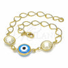Pulsera Elegante 03.09.0068.1.07 Oro Laminado, Diseño de Ojo Griego, con Blanca Perla, Pulido Azul, Tono Dorado (7 Inches Length)