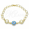 Pulsera Elegante 03.09.0068.1.07 Oro Laminado, Diseño de Ojo Griego, con Blanca Perla, Pulido Azul, Tono Dorado (7 Inches Length)