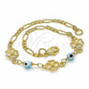 Pulsera Elegante 03.09.0066.07 Oro Laminado, Diseño de Ojo Griego y Corazón, Pulido Azul, Tono Dorado (7 Inches Length)