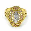 Anillo Elegante 01.253.0018.09 Oro Laminado, Diseño de Guadalupe, Pulido, Tres Tonos (Size 9)