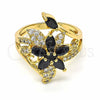 Anillo Multi Piedra 01.283.0010.07 Oro Laminado, Diseño de Flor, con Negro and Blanca Zirconia Cubica, Pulido, Tono Dorado (Size 7)