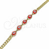 Pulsera Elegante 03.63.2087.1.08 Oro Laminado, Diseño de Ojo Griego, Resinado Rojo, Tono Dorado (04 MM Thickness, 8 Inches Length)