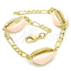 Pulsera Elegante 03.63.2091.1.08 Oro Laminado, Diseño de Concha, Esmaltado Rosado, Tono Dorado (04 MM Thickness, 8 Inches Length)