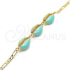 Pulsera Elegante 03.63.2092.08 Oro Laminado, Diseño de Concha, Esmaltado Turquesa, Tono Dorado (04 MM Thickness, 8 Inches Length)