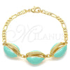 Pulsera Elegante 03.63.2092.08 Oro Laminado, Diseño de Concha, Esmaltado Turquesa, Tono Dorado (04 MM Thickness, 8 Inches Length)