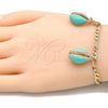 Pulsera de Dije 03.63.2093.08 Oro Laminado, Diseño de Concha, Esmaltado Turquesa, Tono Dorado (04 MM Thickness, 8 Inches Length)