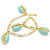 Pulsera de Dije 03.63.2093.08 Oro Laminado, Diseño de Concha, Esmaltado Turquesa, Tono Dorado (04 MM Thickness, 8 Inches Length)
