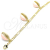Tobillera de Dije 03.63.2093.1.10 Oro Laminado, Esmaltado Rosado, Tono Dorado (04 MM Thickness, 10 Inches Length)