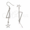 Arete Largo 02.285.0105 Plata Rodinada, Diseño de Estrella, Pulido, Rodinado
