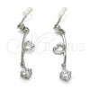 Arete Largo 02.367.0023 Plata Rodinada, Diseño de Corazón, con Zirconia Cubica Blanca, Pulido, Rodinado