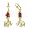 Arete Largo 02.351.0021.1 Oro Laminado, Diseño de Elefante, con Granate Zirconia Cubica, Pulido, Tono Dorado