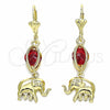 Arete Largo 02.351.0021.1 Oro Laminado, Diseño de Elefante, con Granate Zirconia Cubica, Pulido, Tono Dorado
