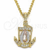Dije Religioso 05.351.0056 Oro Laminado, Diseño de Ancla y Guadalupe, con Blanca Cristal, Pulido, Tres Tonos