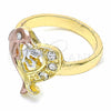 Anillo Multi Piedra 01.351.0001.08 Oro Laminado, Diseño de Delfín y Corazón, con Blanca Cristal, Pulido, Tres Tonos (Size 8)