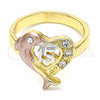 Anillo Multi Piedra 01.351.0001.09 Oro Laminado, Diseño de Delfín y Corazón, Pulido, Tres Tonos (Size 9)