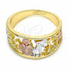 Anillo Elegante 01.351.0003.09 Oro Laminado, Diseño de Búho y Elefante, Pulido, Tres Tonos (Size 9)