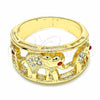 Anillo Multi Piedra 01.351.0005.09 Oro Laminado, Diseño de Elefante, con Blanca and Granate Cristal, Pulido, Tono Dorado (Size 9)