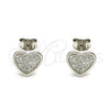 Arete Dormilona 02.369.0014 Plata Rodinada, Diseño de Corazón, con Micro Pave Blanca, Pulido, Rodinado