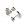 Arete Dormilona 02.369.0014 Plata Rodinada, Diseño de Corazón, con Micro Pave Blanca, Pulido, Rodinado