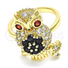 Anillo Multi Piedra 01.210.0091.08 Oro Laminado, Diseño de Búho, con Negro and Granate Zirconia Cubica, Pulido, Tono Dorado (Size 8)