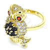 Anillo Multi Piedra 01.210.0091.08 Oro Laminado, Diseño de Búho, con Negro and Granate Zirconia Cubica, Pulido, Tono Dorado (Size 8)