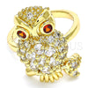 Anillo Multi Piedra 01.210.0091.2.07 Oro Laminado, Diseño de Búho, con Blanca and Granate Zirconia Cubica, Pulido, Tono Dorado (Size 7)