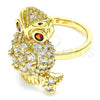 Anillo Multi Piedra 01.210.0091.2.07 Oro Laminado, Diseño de Búho, con Blanca and Granate Zirconia Cubica, Pulido, Tono Dorado (Size 7)