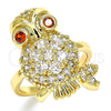 Anillo Multi Piedra 01.210.0091.2.07 Oro Laminado, Diseño de Búho, con Blanca and Granate Zirconia Cubica, Pulido, Tono Dorado (Size 7)